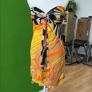 ABS Allen Schwartz Yellow Orange Strapless Dress